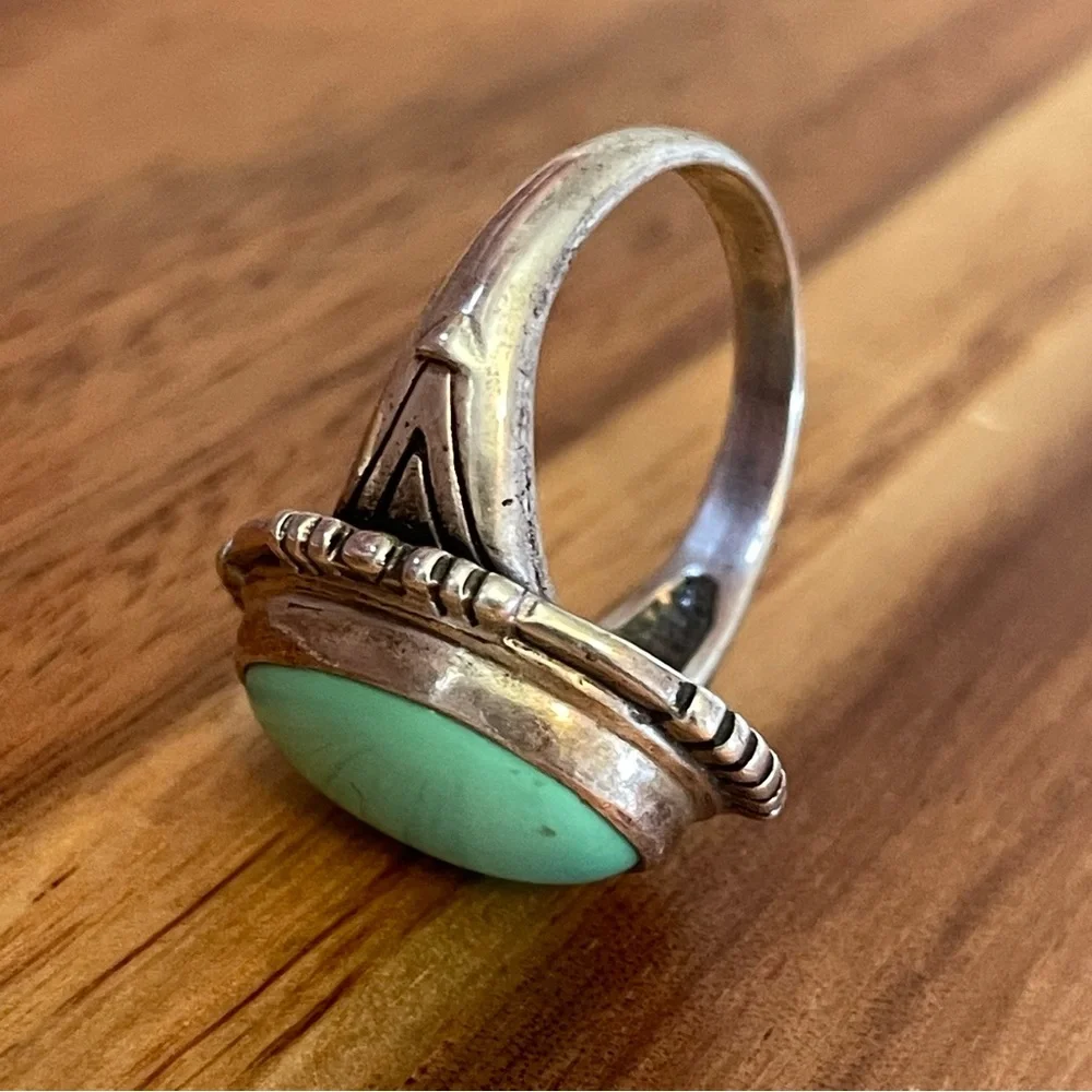 Navajo Handmade 925 Sterling Silver Turquoise Vntg Native American Ring, Size 10